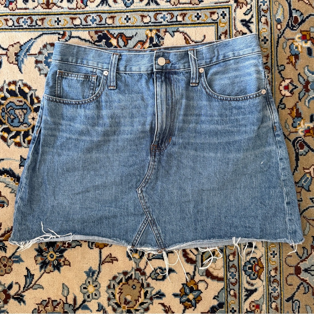 Madewell Light Blue Distressed Denim Mini Skirt -Rigid A-Line